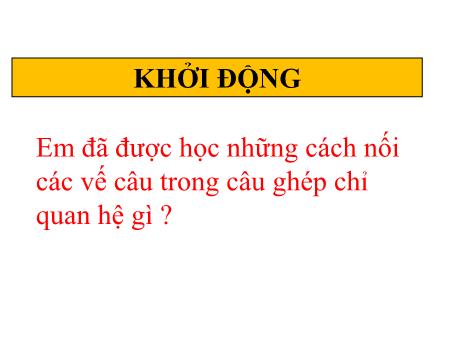 Bài giảng Tiếng Việt Lớp 5 - Bài: Nối các vế câu ghép bằng quan hệ từ