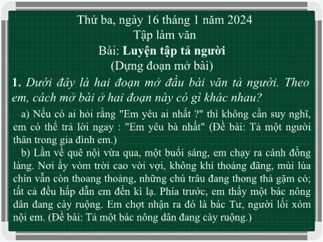 Bài giảng Tiếng Việt Lớp 5 (Tập làm văn) - Bài: Luyện tập tả người (Dựng đoạn mở bài) - Năm học 2023-2024 - Phan Thị Huyền
