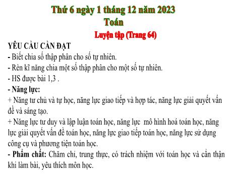 Bài giảng Toán Lớp 5 - Bài: Luyện tập (Trang 64) - Năm học 2023-2024 - Hoàng Thị Huệ